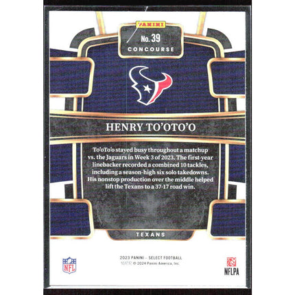 Henry To'oTo'o 2023 Panini Select #39 RC Houston Texans
