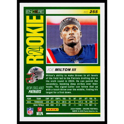 Joe Milton III 2024 Panini Encore #255 RC New England Patriots