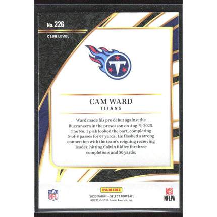 Cam Ward 2025 Panini Select #226 Tennessee Titans