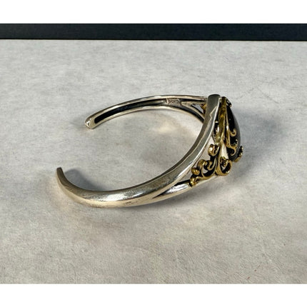 Carolyn Pollack Sterling Silver & Brass Gold Sheen Obsidian Cuff Bracelet