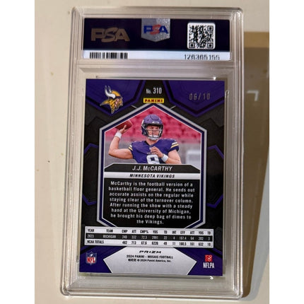 2024 Panini Mosaic J.J. McCarthy #310 Green Fluorescent RC PSA 9