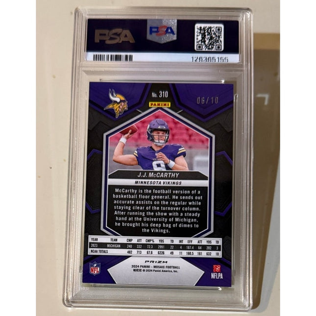 2024 Panini Mosaic J.J. McCarthy #310 Green Fluorescent RC PSA 9