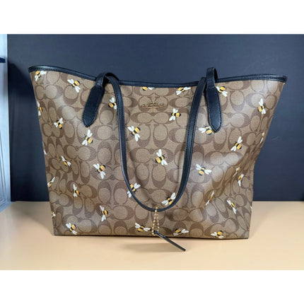 Coach City Tote Bee Signature Canvas Handbag A2296-C8590 Black Brown
