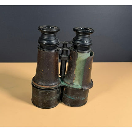 Vintage Jumelle Marine Military Binoculars France Leather Case