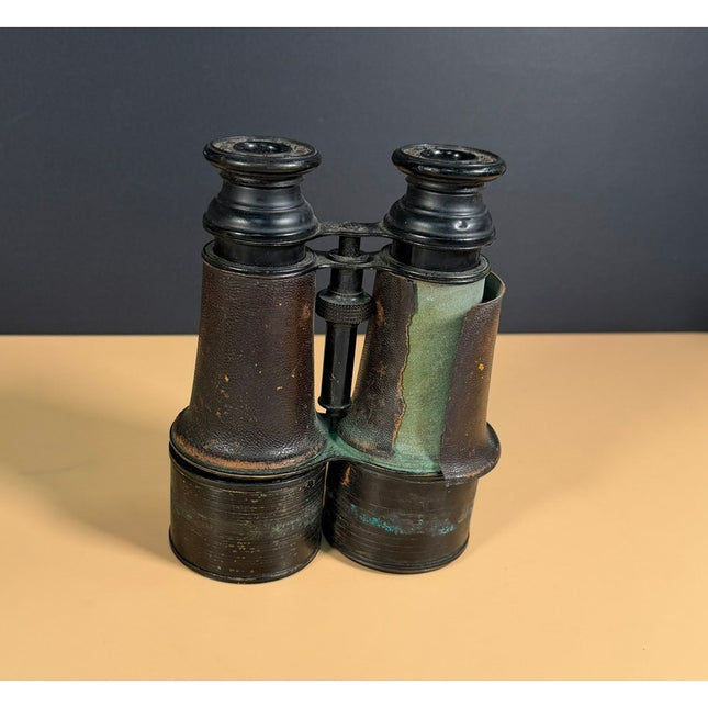 Vintage Jumelle Marine Military Binoculars France Leather Case