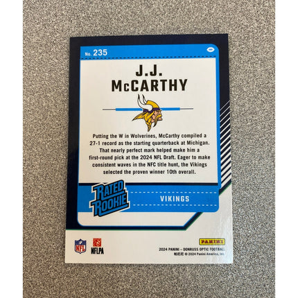 2024 Donruss Optic J.J. McCarthy RC #235 Rated Rookie Vikings QB