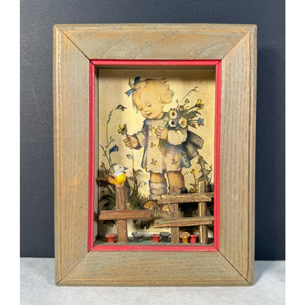 Vintage Hummel Style Shadow Box Wall Plaque Marked ANRI Little Girl Art