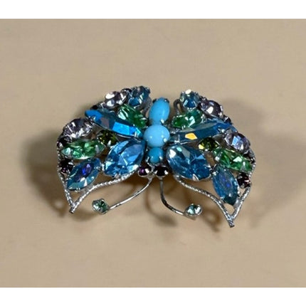 Multicolor Rhinestone Butterfly Brooch Regency-Style Costume Jewelry Pin