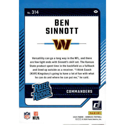 Ben Sinnott 2024 Donruss #314 RC Washington Commanders