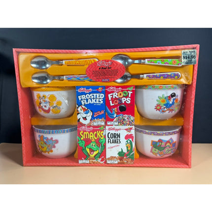 Kellogg's Gift Set 4 Deep Ceramic Bowls & Spoons New in Box
