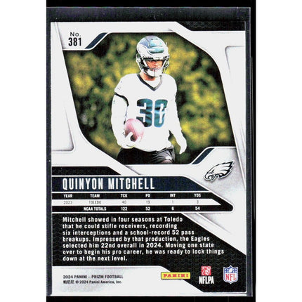 Quinyon Mitchell 2024 Panini Prizm Silver #381 RC Philadelphia Eagles