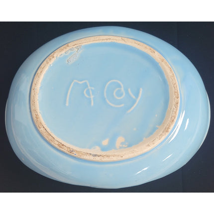 Vintage McCoy Bird Bath Bowl Planter – Blue & Burgundy  Ceramic Glaze