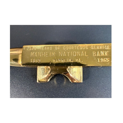 Manheim Bank Brass Anvil 100th Anniversary 1865-1965 Paperweight