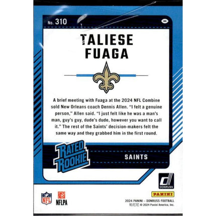 Taliese Fuaga 2024 Donruss #310 RC New Orleans Saints