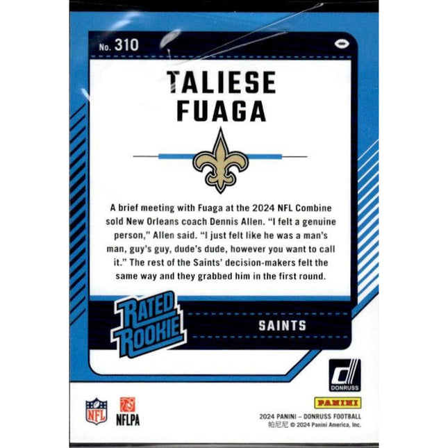 Taliese Fuaga 2024 Donruss #310 RC New Orleans Saints