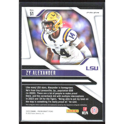 Zy Alexander 2025 Panini Prizm Draft Picks Prizms Gold Ice #51 LSU Tigers