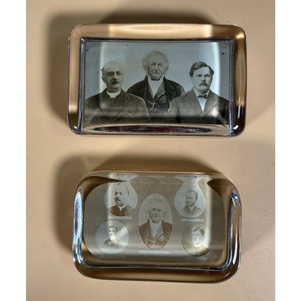 Set of 2 Antique Late 1800s Souvenir Glass Clergyman Paperweights