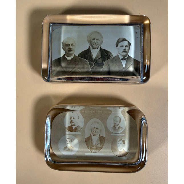 Set of 2 Antique Late 1800s Souvenir Glass Clergyman Paperweights
