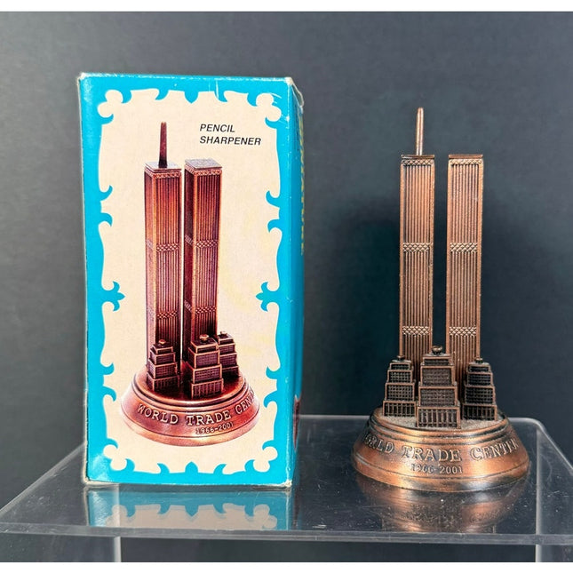 World Trade Center Die Cast Miniature Metal Pencil Sharpener 4” Collectible