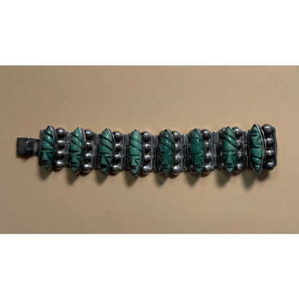Vintage Sterling Silver Mexico Cabochon Link Bracelet 6.75" Stamped