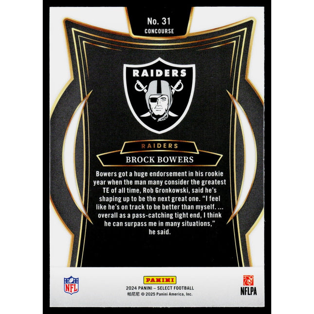 Brock Bowers 2024 Panini Select #31 RC Las Vegas Raiders