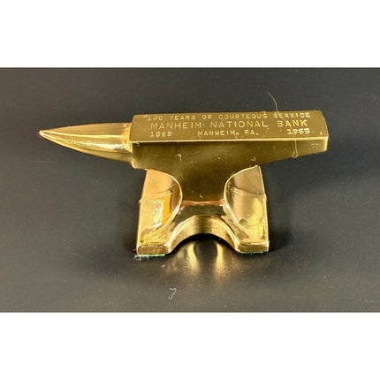 Manheim Bank Brass Anvil 100th Anniversary 1865-1965 Paperweight