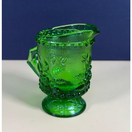 Vintage Green Uranium Glass Footed Pitcher Creamer 3.5"