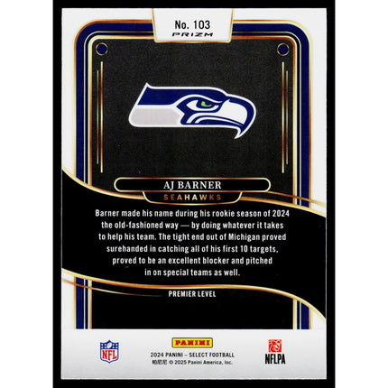 AJ Barner 2024 Panini Black Green Yellow Prism Shock #103 RC Seattle Seahawks