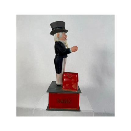 Vintage Uncle Sam  9" Plastic Mechanical Coin Bank Figure — Working!