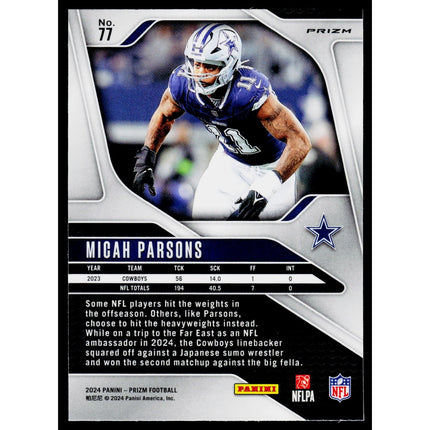 Micah Parsons 2024 Panini Prizm Orange Disco Prizm #77 Dallas Cowboys