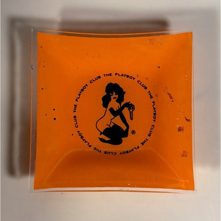 Vintage Playboy Club Orange Glass Ashtray Dish Collectible 4"