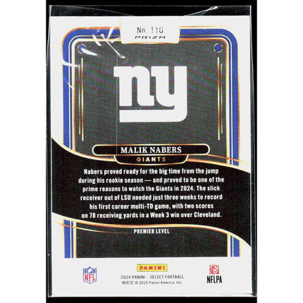 Malik Nabers 2024 Panini Select #116 RC New York Giants