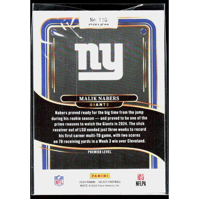 Malik Nabers 2024 Panini Select #116 RC New York Giants