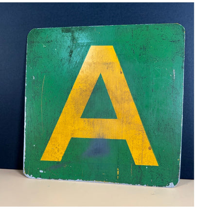 Vintage MTA Subway "All Stops" and "A" Sign 2-Sided Metal Sign