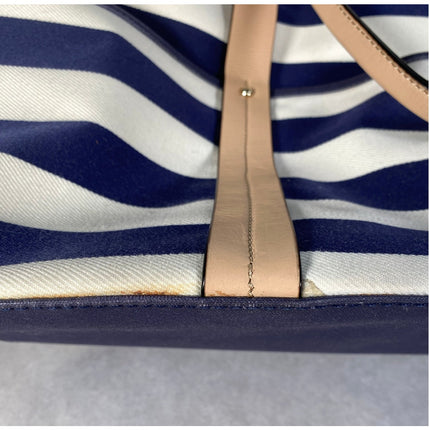 Kate Spade Striped Canvas Leather Weekender Tote Navy White Travel Bag