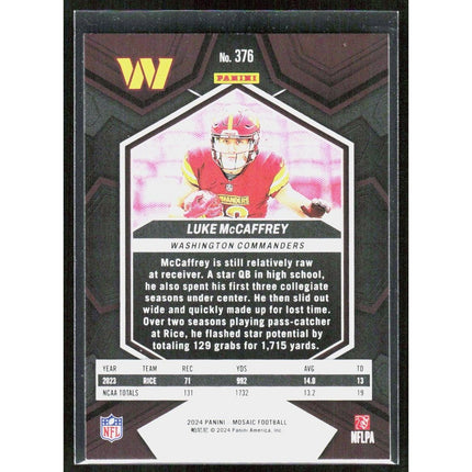 Luke McCaffrey 2024 Panini Mosaic Mosaic #376 Washington Commanders