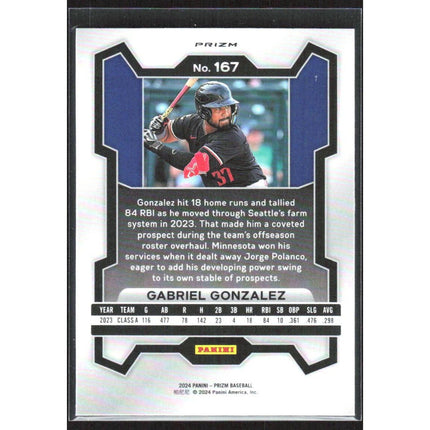 Gabriel Gonzalez 2024 Panini Prizm Blue Ice Prizms #167 Minnesota Twins