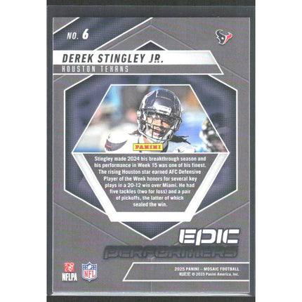 Derek Stingley Jr. 2025 Panini Mosaic Epic Performers #6 Houston Texans