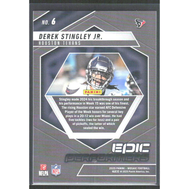 Derek Stingley Jr. 2025 Panini Mosaic Epic Performers #6 Houston Texans