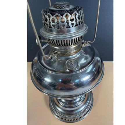 Rayo Nickel Plated Kerosene Table Lamp 12" Vintage Oil Lamp Lighting Collectible