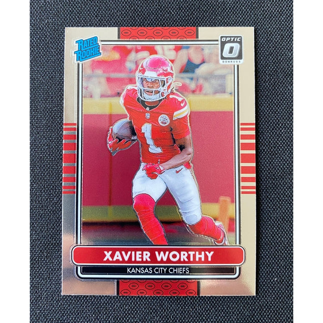 Xavier Worthy 2024 Donruss Optic #8 RC Rated Rookie Holo Chiefs