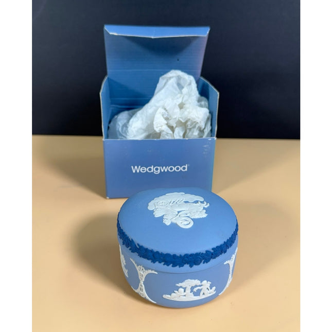 Wedgwood Blue Bean Box J1018 with Original Box 3" Jasperware Trinket Box