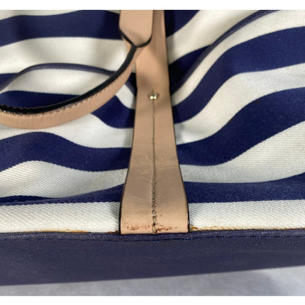 Kate Spade Striped Canvas Leather Weekender Tote Navy White Travel Bag