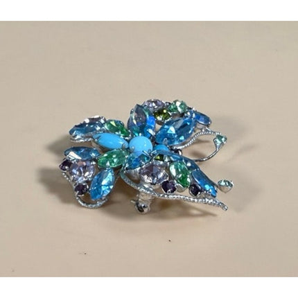 Multicolor Rhinestone Butterfly Brooch Regency-Style Costume Jewelry Pin