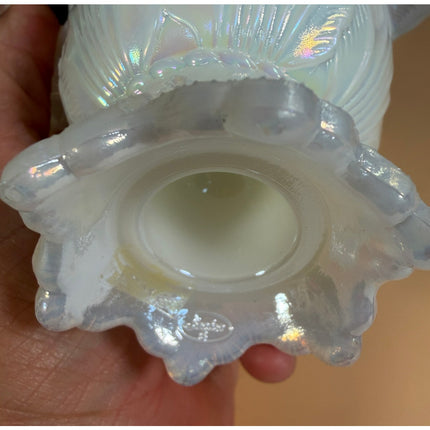 Fenton Opalescent Flowered Basket 6.5" White Vintage Art Glass