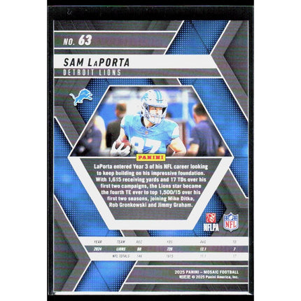 Sam LaPorta 2025 Panini Mosaic #63 Detroit Lions
