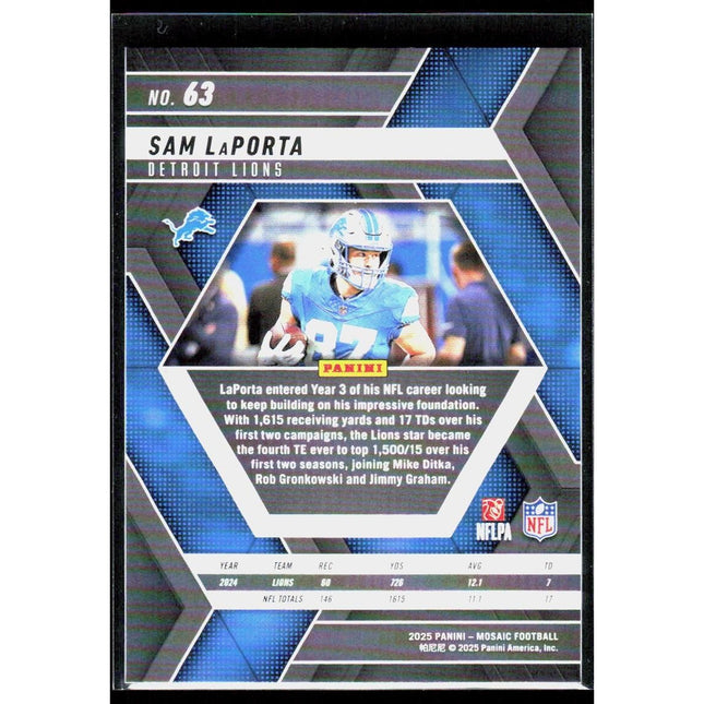 Sam LaPorta 2025 Panini Mosaic #63 Detroit Lions