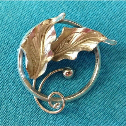 Vintage C.R. Co. 12K Gold Filled Silvertone 1 1/4" Leaf Design Brooch