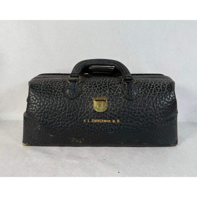 Vintage Lilly Black Pebbled Leather Doctor Bag Medical Travel Bag 13" Monogram