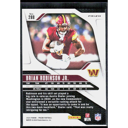 Brian Robinson Jr. 2024 Panini Prizm Lazer #288 Washington Commanders